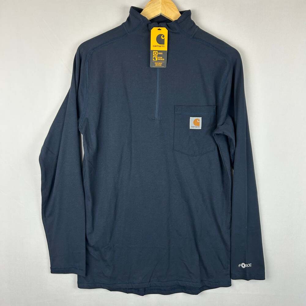 Carhartt Force Midweight Long Sleeve 1/4 Zip Mock Neck Shirt Blue Men's Size S